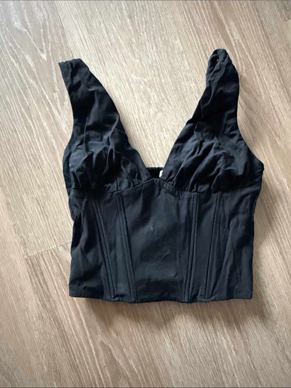 Reformation Black Bustier-Style Crop Top with Straps